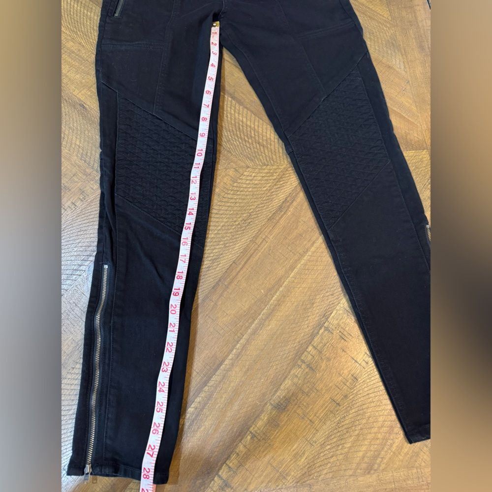 Skingraft Black Moto Skinny Jeans With Quilted Panels And Zipper Details Size 28 - Picture 7 of 16